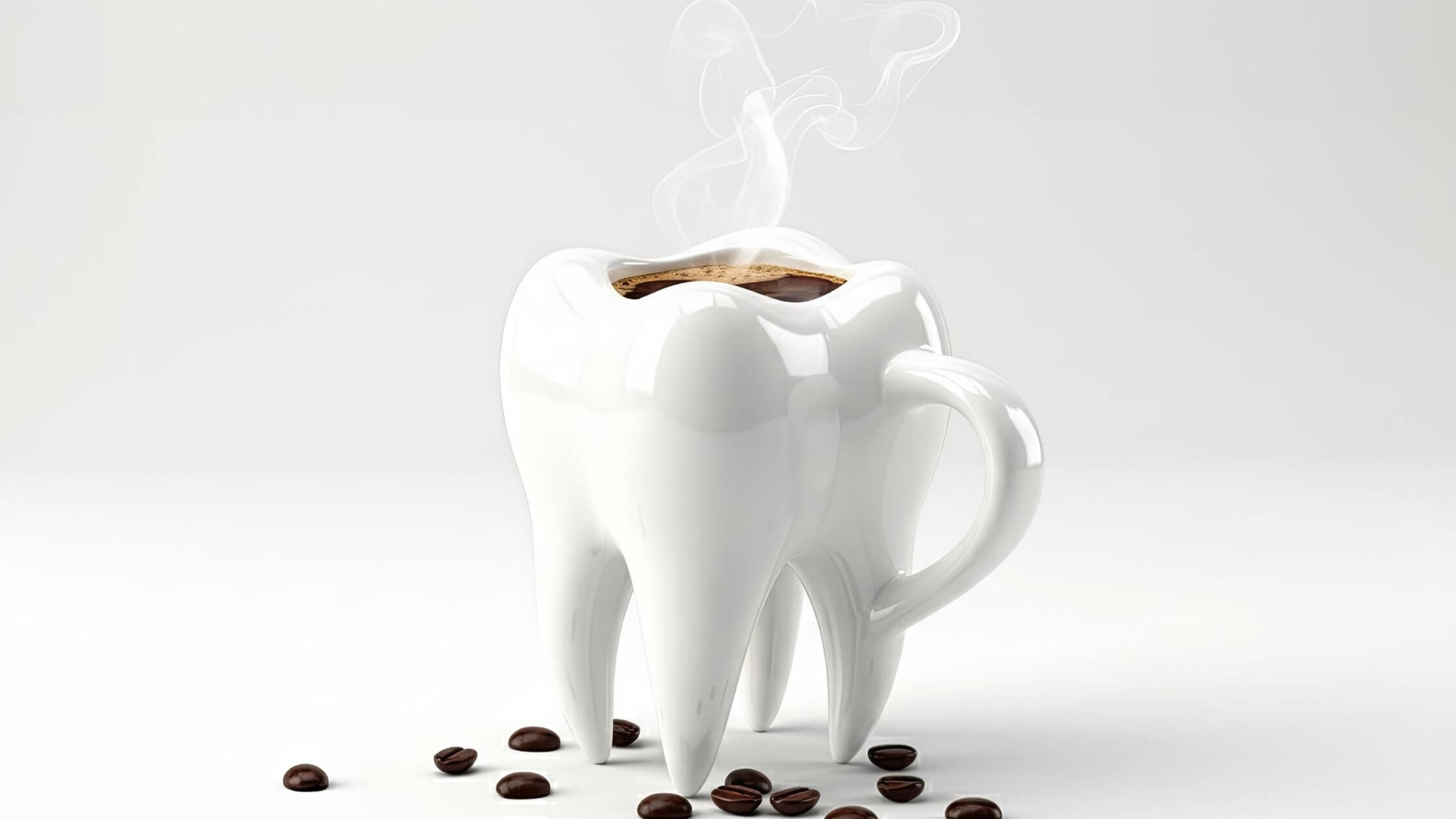 Taza de café junto a una sonrisa saludable